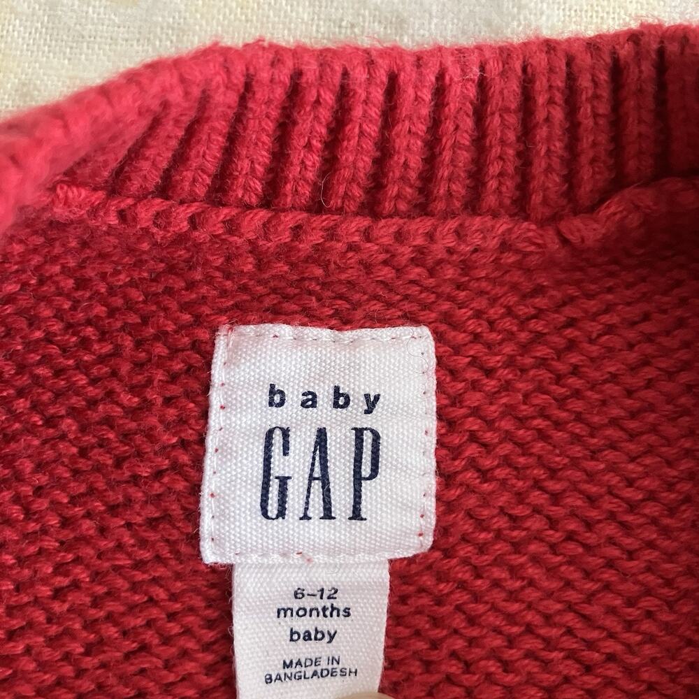 babyGap Baby Girl 6-12M Sweater Red Cable Knit Pointelle Long Sleeve Ruffle - Picture 3 of 5
